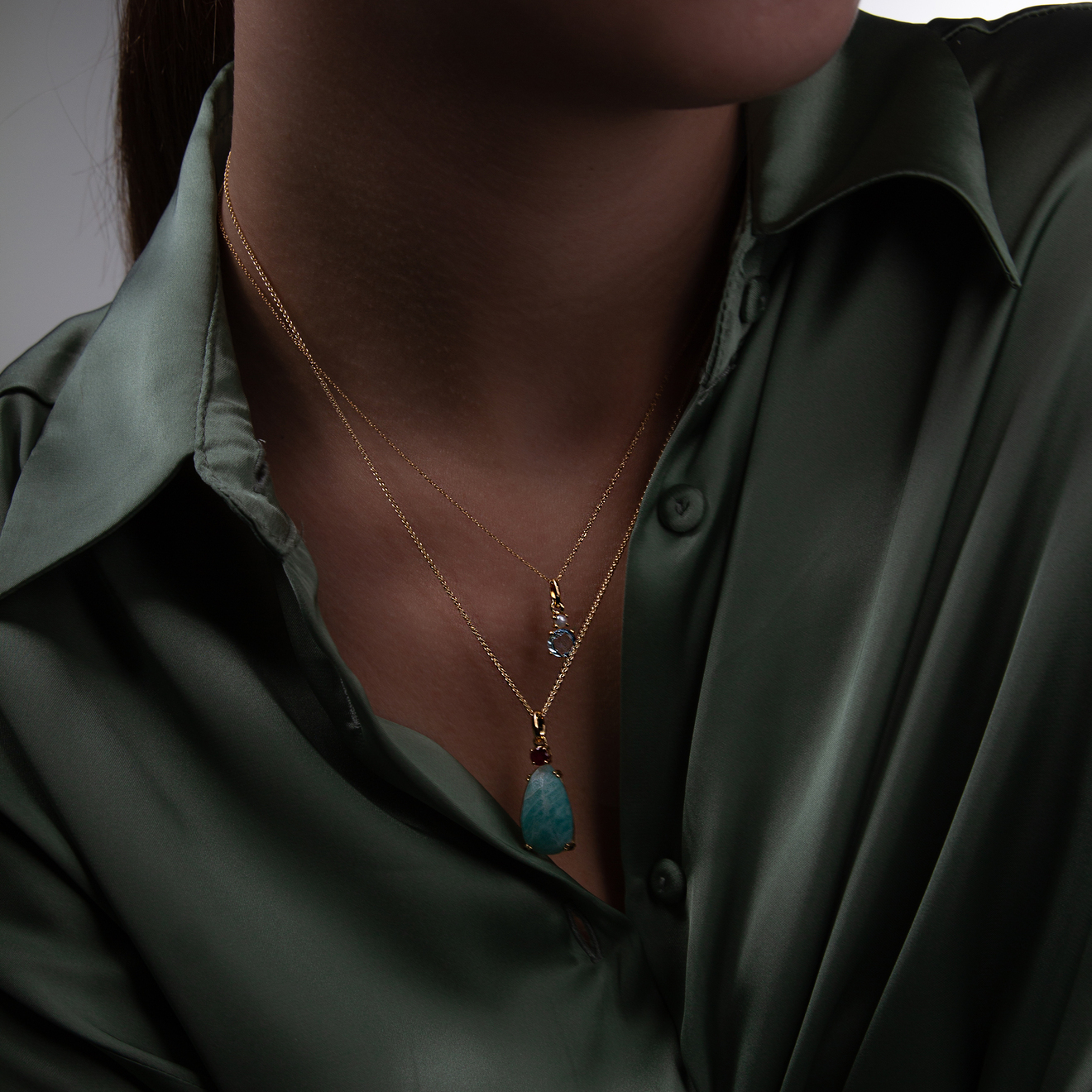 Vita pendant in gold with amazonite and ruby – buy at Poison Drop online  store, SKU