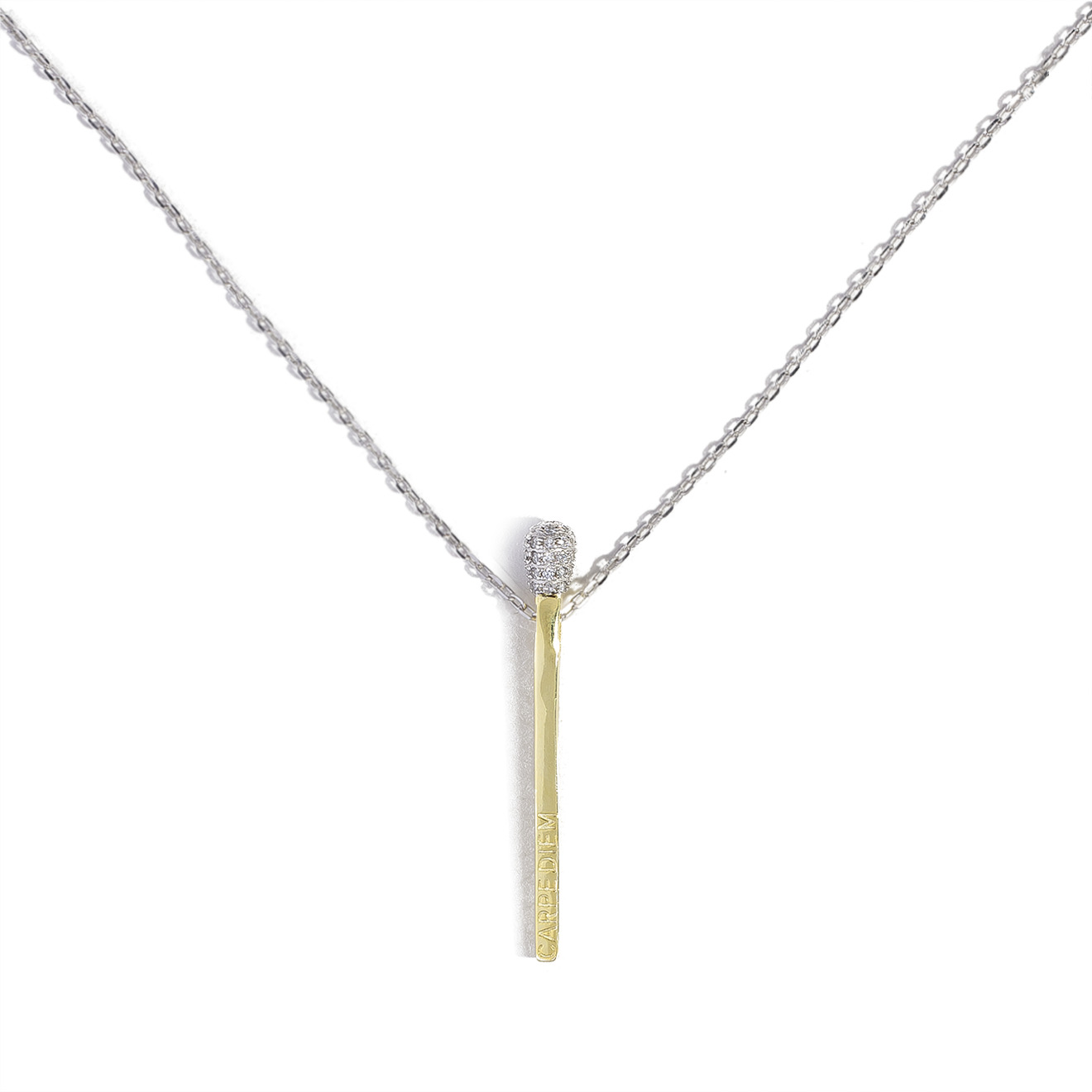 Gold plated Carpe Diem Match Pendant with Cubic Zirconia on a