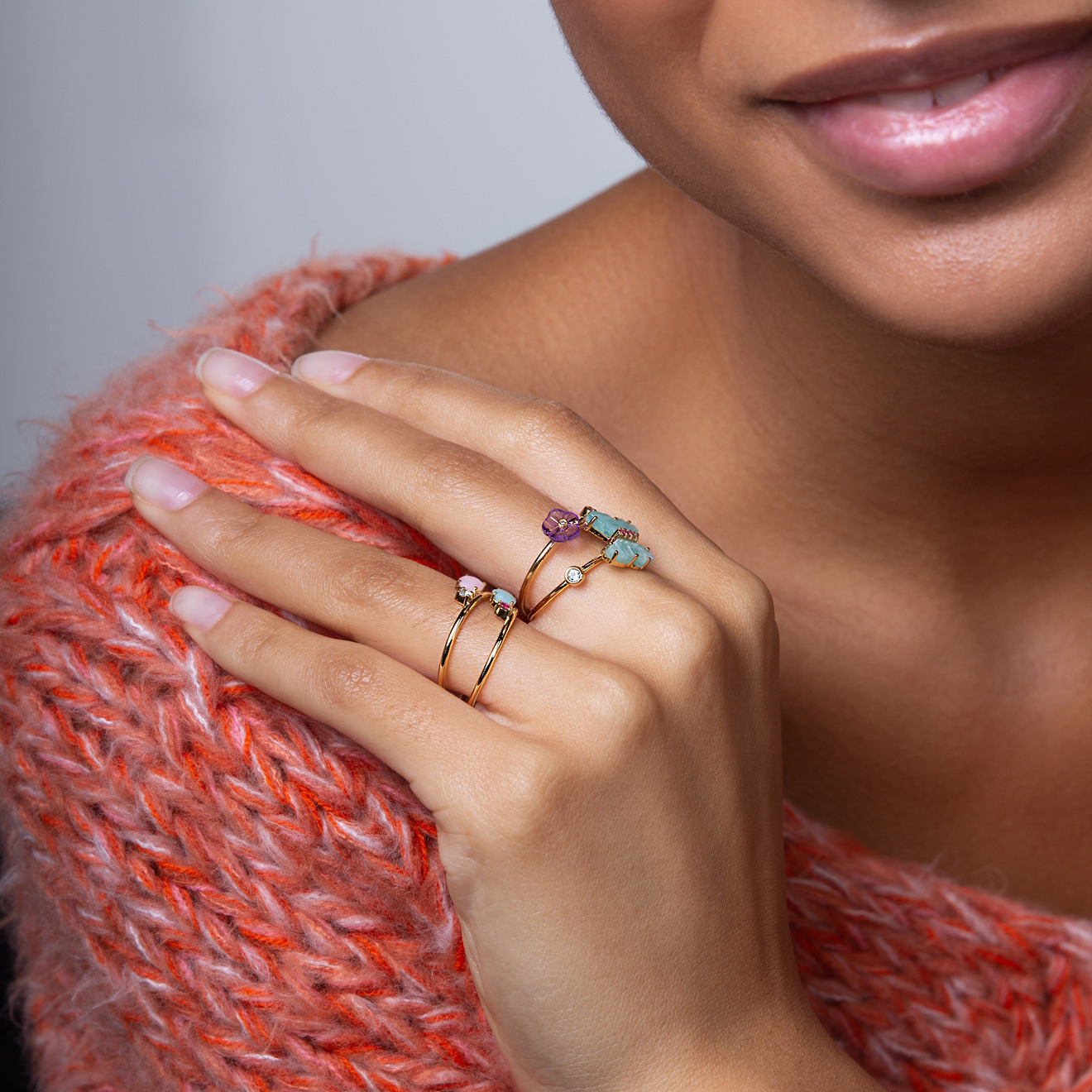 Mini Ivette ring in yellow gold with amazonite and ruby – buy at Poison  Drop online store, SKU
