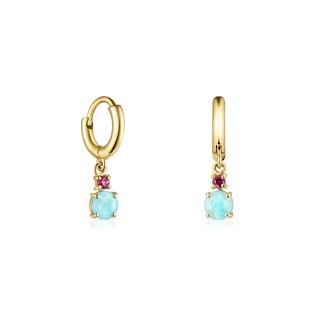 Mini Ivette earrings in yellow gold with amazonite and ruby – buy at Poison  Drop online store, SKU