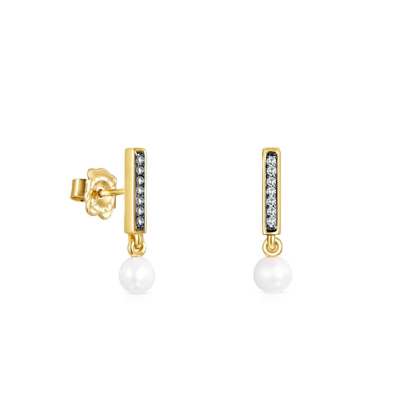 Nocturne stripe earrings made of silver with vermeil coating with diamonds  and pearls – buy at Poison Drop online store, SKU