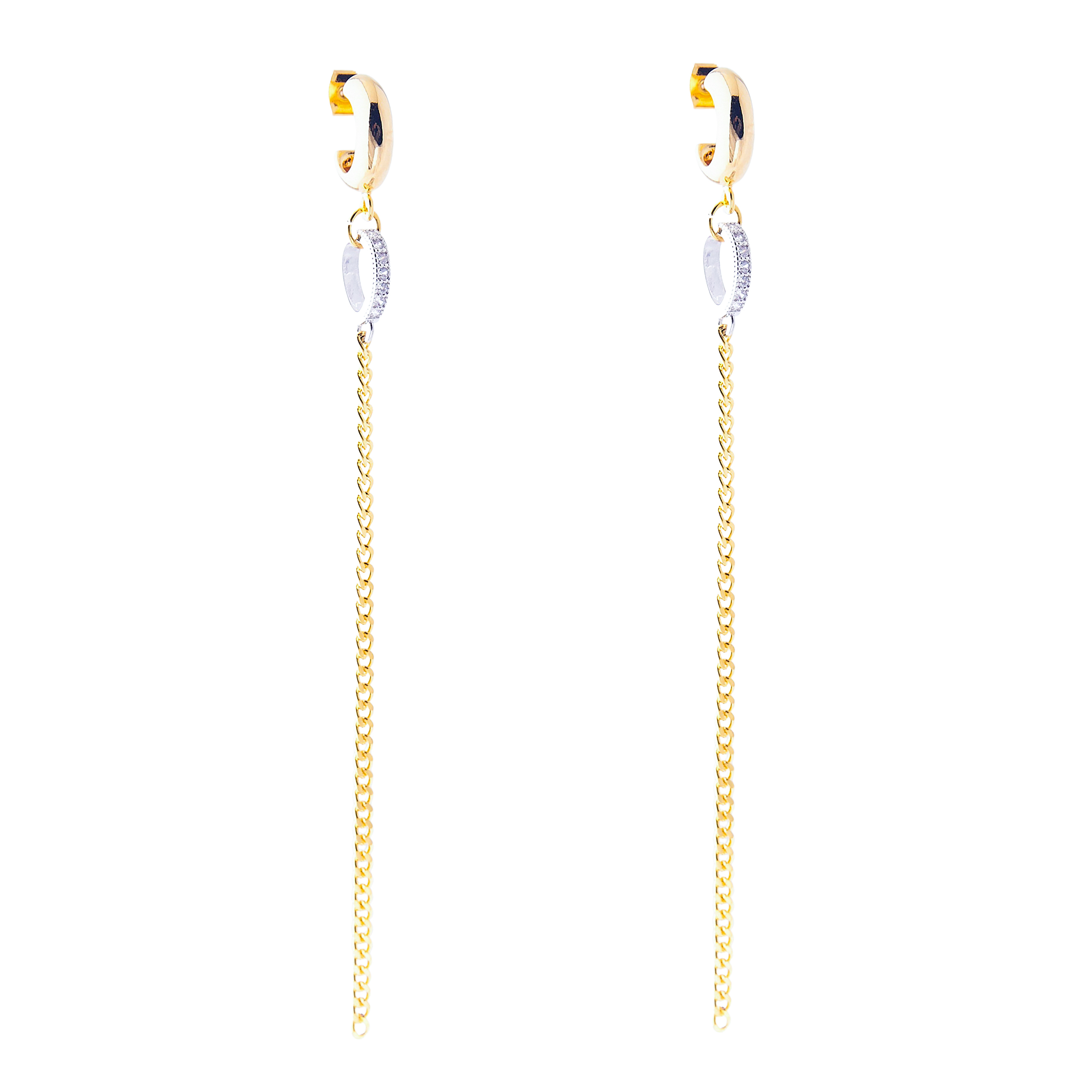 Bicolor earrings with a long golden chain buy at Poison Drop