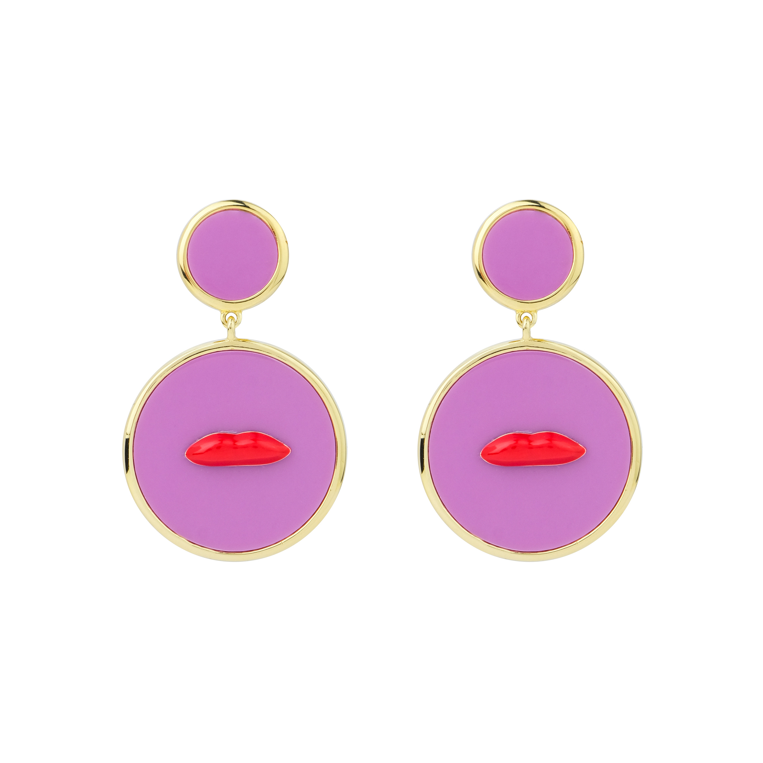 Gold plated round double earrings made of silver with a purple