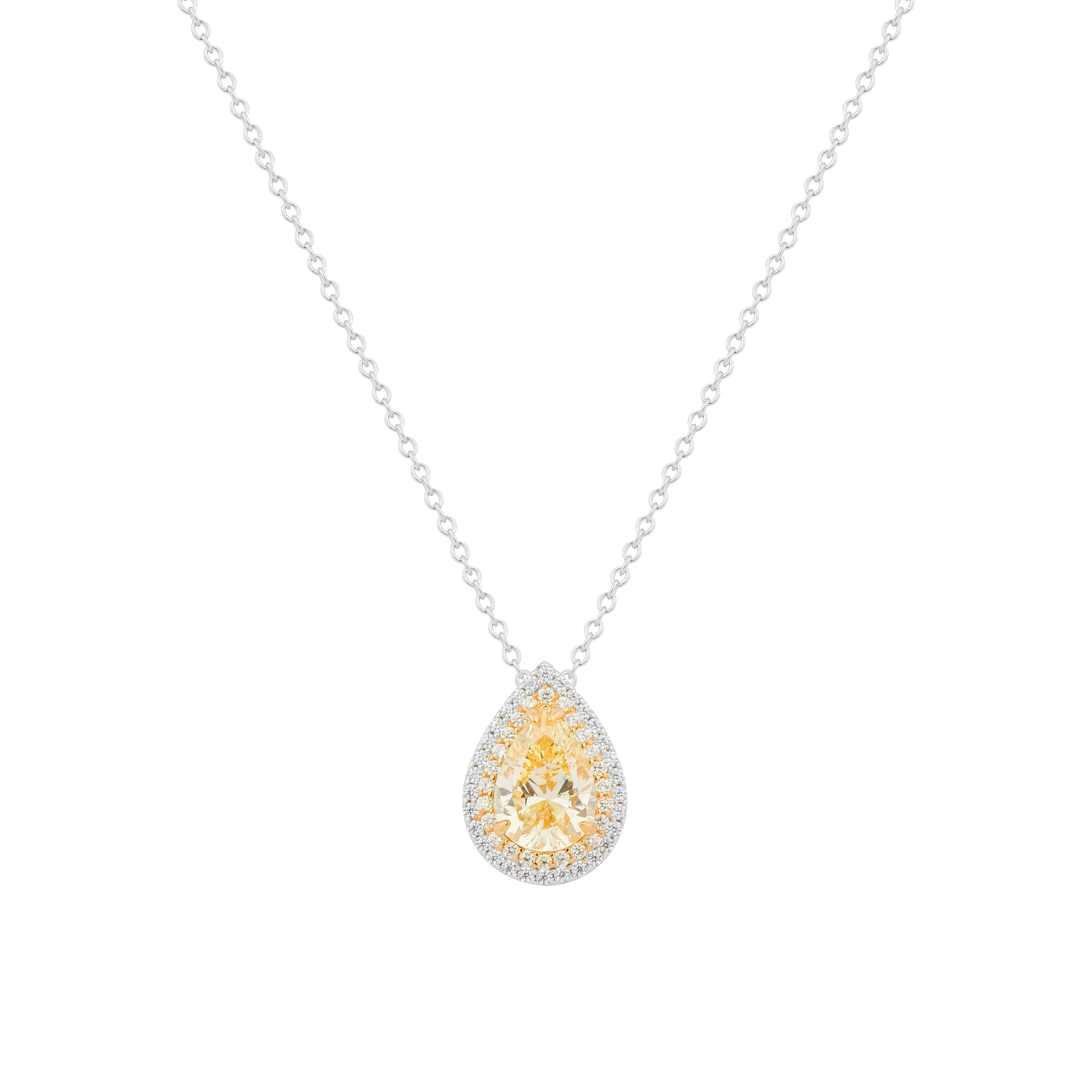 Necklace made of silver with a drop pendant made of yellow crystal