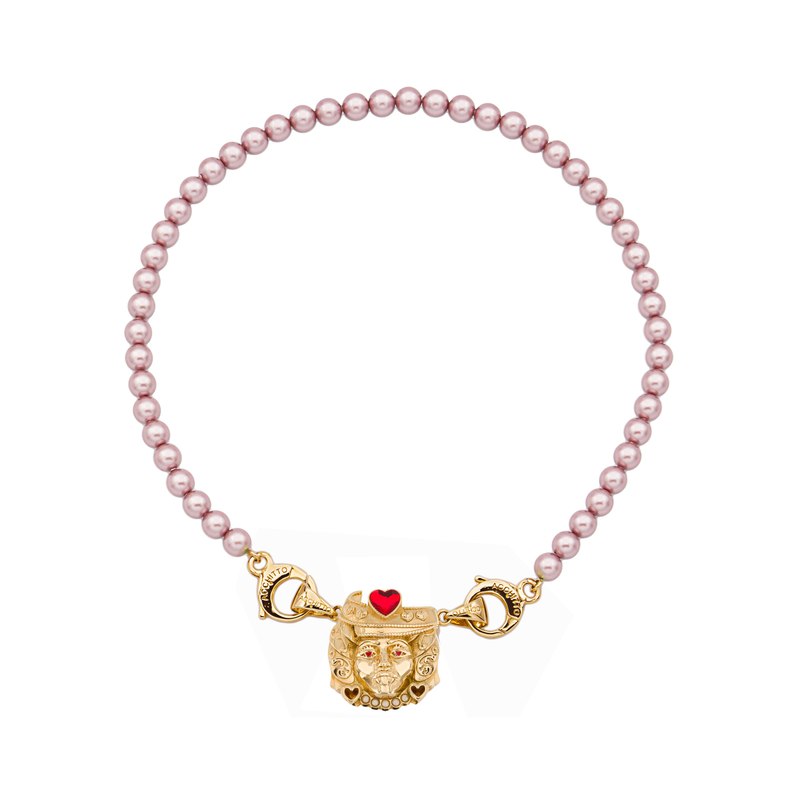 Gold plated necklace made of pink beads with LILY ROSE NECKLACE
