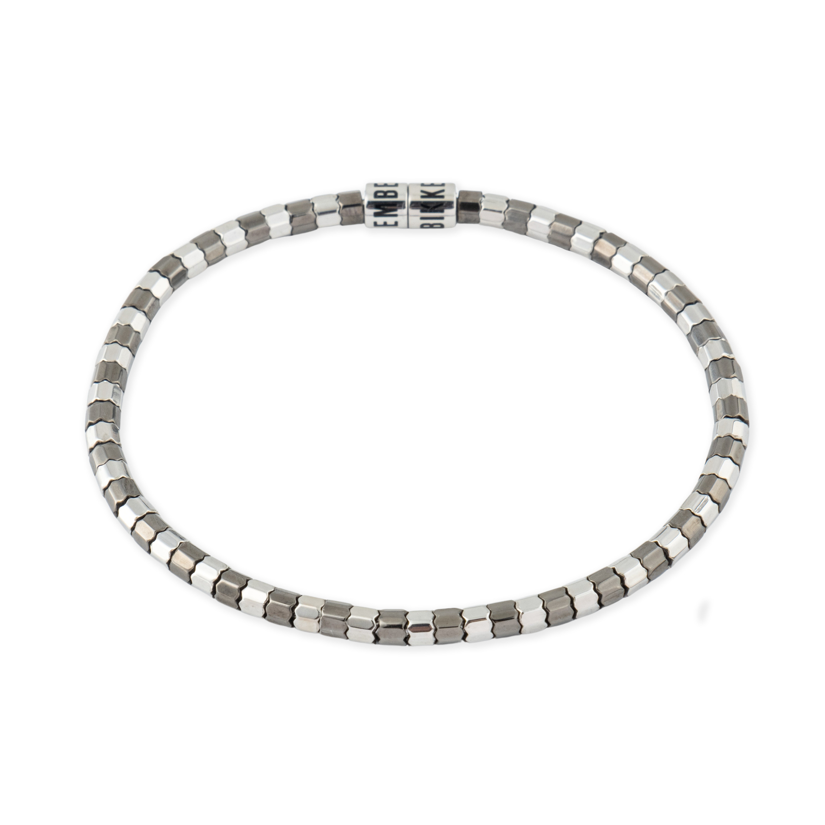 Stainless steel bracelet with movable elements and a silver